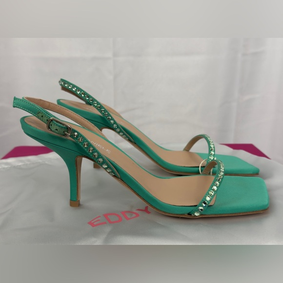 Vero Cuoio Italian Green Swarovski Crystals Slingback Heels EU 38/US 8 NIB - Picture 7 of 13